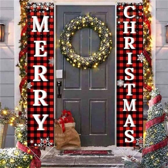 Ivenf Christmas Decorations Outdoor Yard Front Porch Sign Set, Red Black - Picture 5 of 8